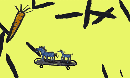 animated gif of donkeys riding skateboard chasing a carrot